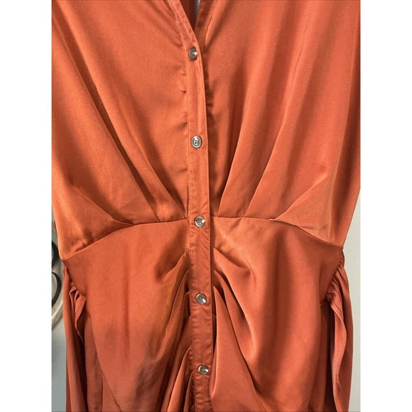 Big Hit Fashion Tie Front Midi Cocoon  Orange Copper Dress Size M - Picture 3 of 14